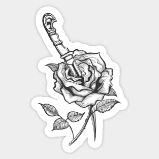 Rose Flower Pierced by Dagger Tattoo Sticker
